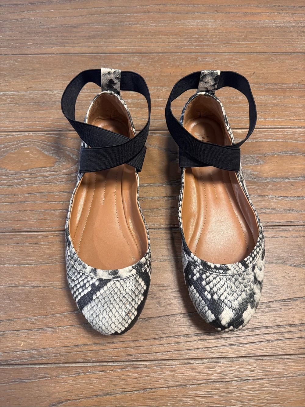 Style & Co. Snake-Print Crisscross Ankle Flats in Black and White